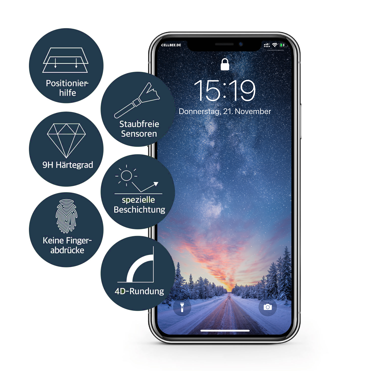 "the Curved" mit Mesh-Cover - iPhone X/XS Displayschutz