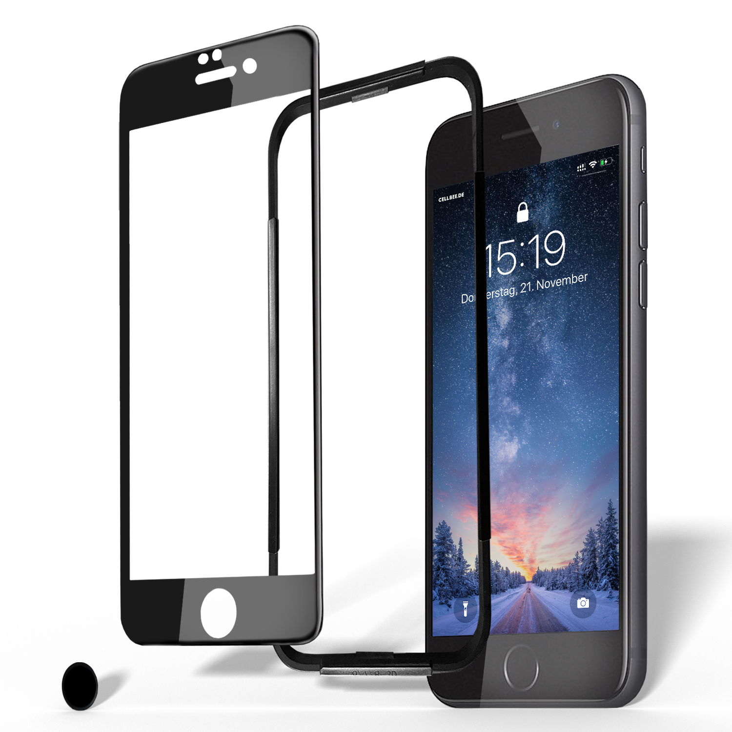 <transcy>iPhone 6 / 6S screen protector + home button - "the Curved" black</transcy>