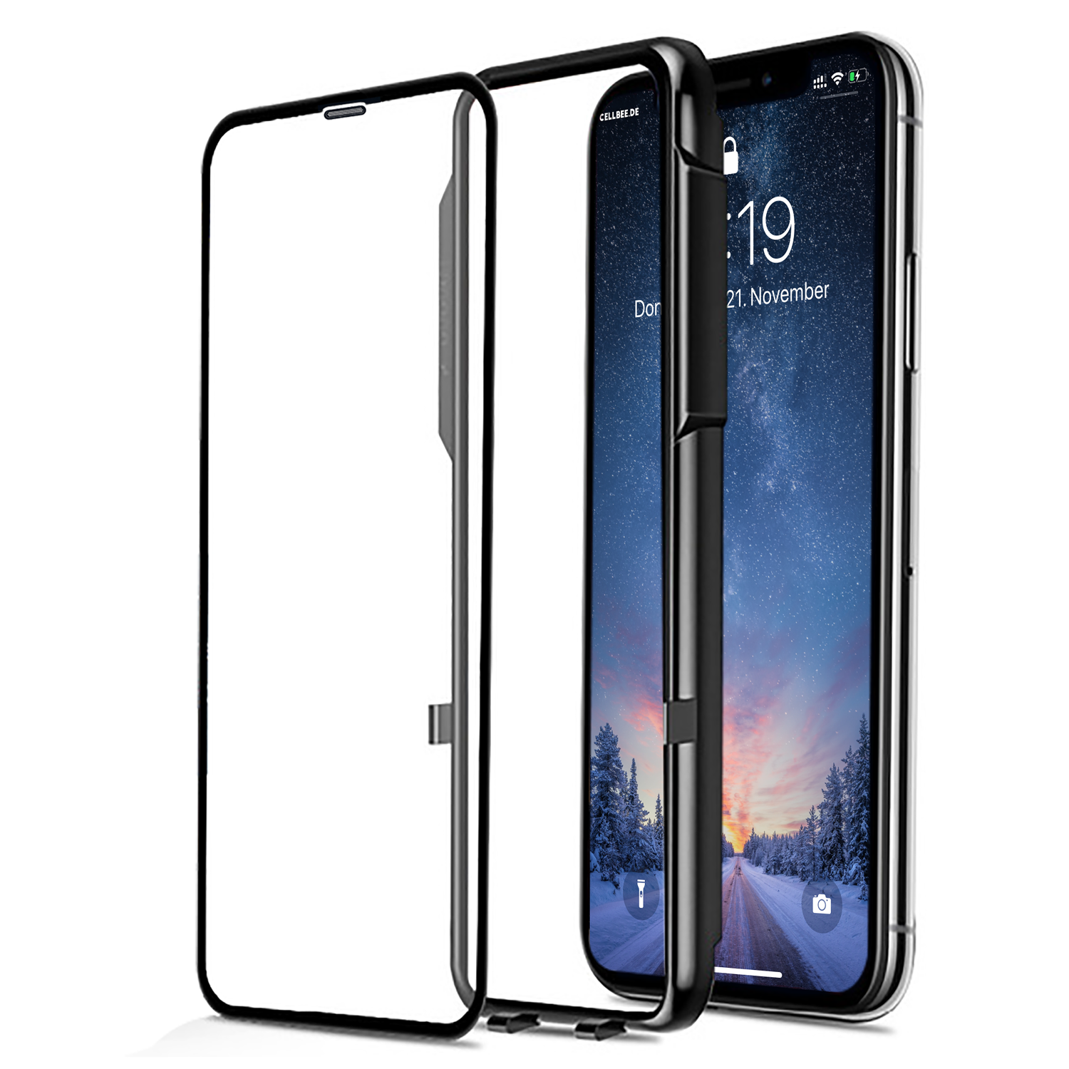 <transcy>"the Curved" with mesh cover - iPhone X / XS screen protector</transcy>