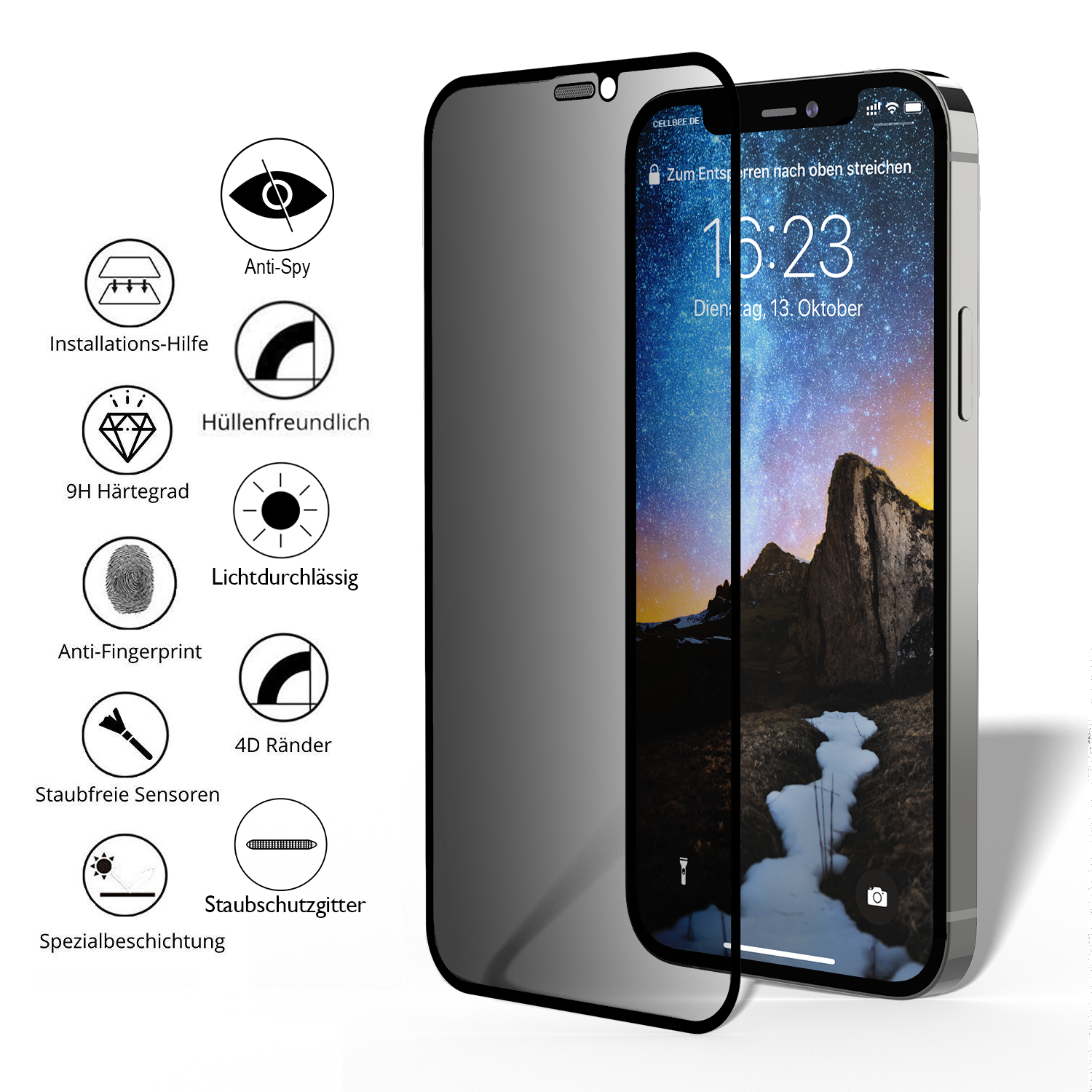 "The Curved Privacy" mit Staubschutzgitter - iPhone 12 Pro Max Displayschutz